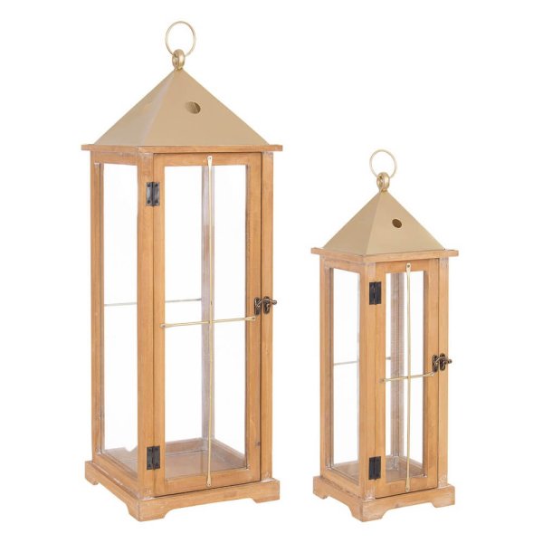 Lanterna Legno Naturale Oro Rustica da Interno - MARIA