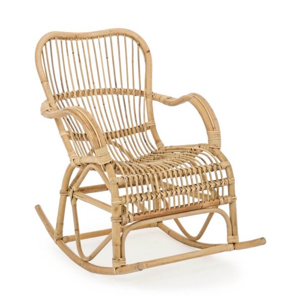 Poltrona Dondolo Rattan Naturale Marrone Boho da Interno - ANGELICA