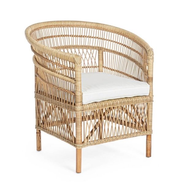 Poltrona in Rattan Naturale Marrone Boho da Interno - ANGELICA