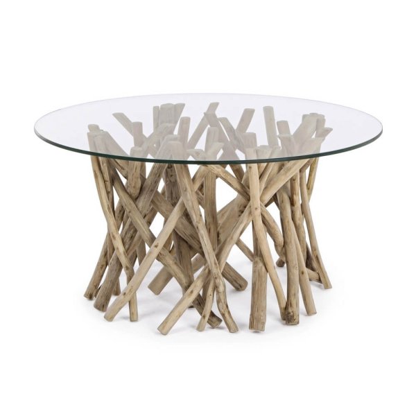 Tavolino in Teak Marrone Rustico da Interno Ø80 cm - KAI