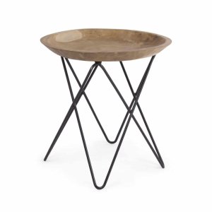 Tavolino Rotondo in Teak Naturale Industriale Ø50 cm - LUNA