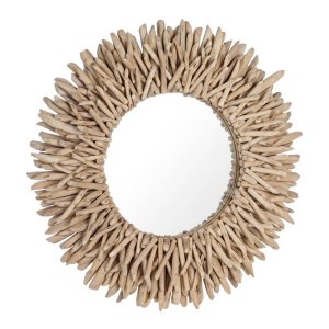 Specchio in Teak Naturale Boho da Parete Ø80 cm - KAI