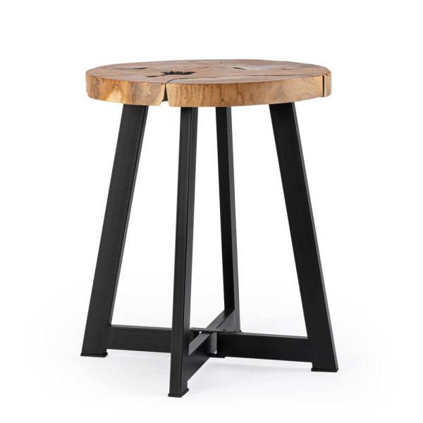 Tavolino in Teak Marrone Industriale da Interno Ø40 cm - MIRANDA