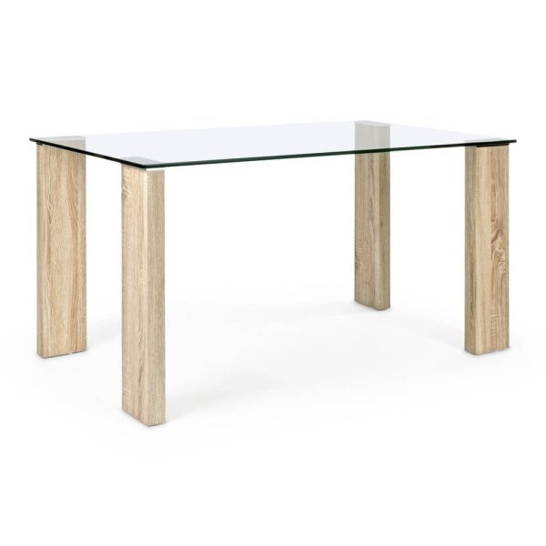 Tavolo moderno con piano in vetro - FELIX - Naturale, 140x80