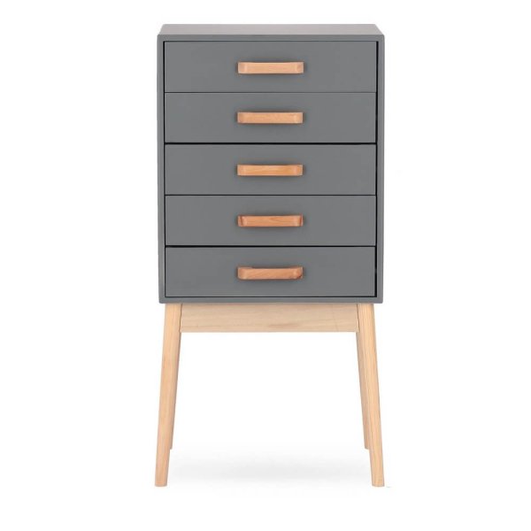 Alternative view of Cassettiera 5 Cassetti Legno Grigio Moderna da Interno - EXCEPTIONAL