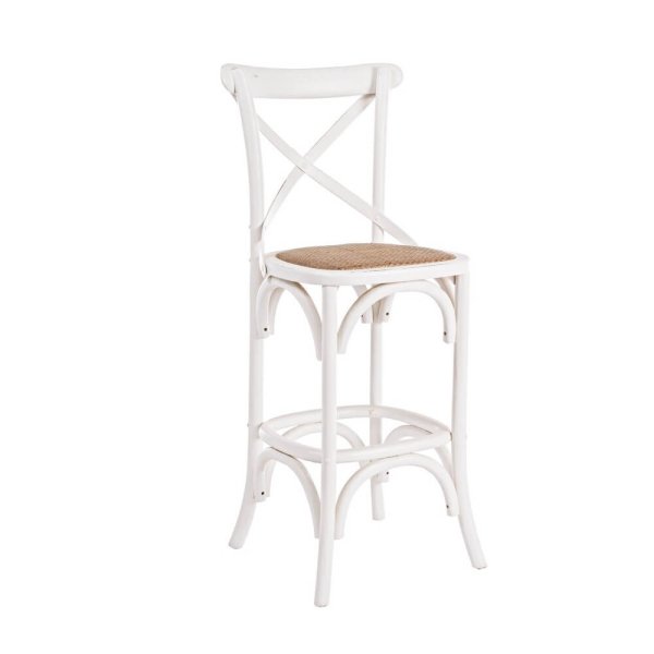 Sgabello Bar vintage in legno con schienale - CROSS - Bianco