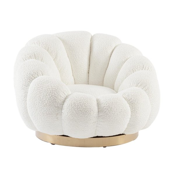 Poltrona Girevole effetto bouclè - RACHEL - Bianco