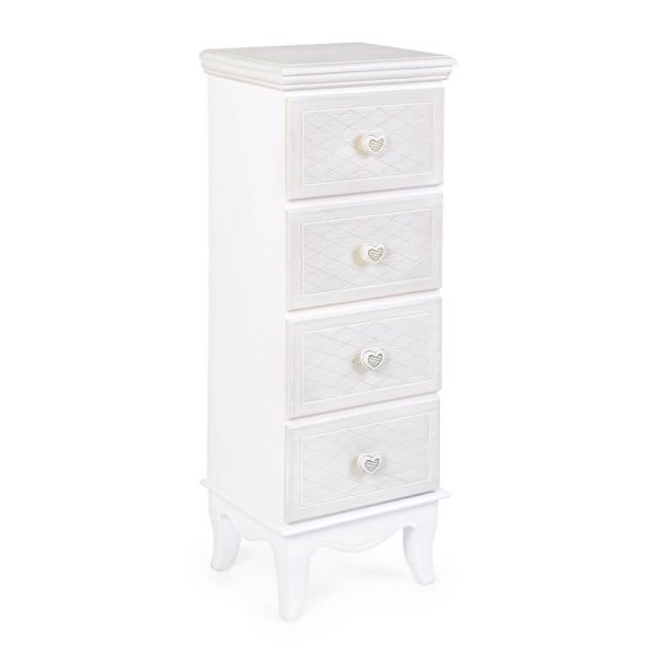 Cassettiera 4 Cassetti Legno Bianco Shabby da Interno - CAROLINE