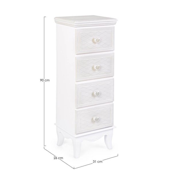 Alternative view of Cassettiera 4 Cassetti Legno Bianco Shabby da Interno - CAROLINE