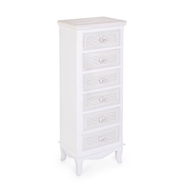 Cassettiera 6 Cassetti Legno Bianco Rustico da Interno - CAROLINE