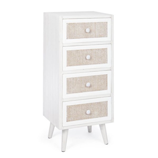 Cassettiera Legno Bianco Stile Boho da Interno - MONIQUE