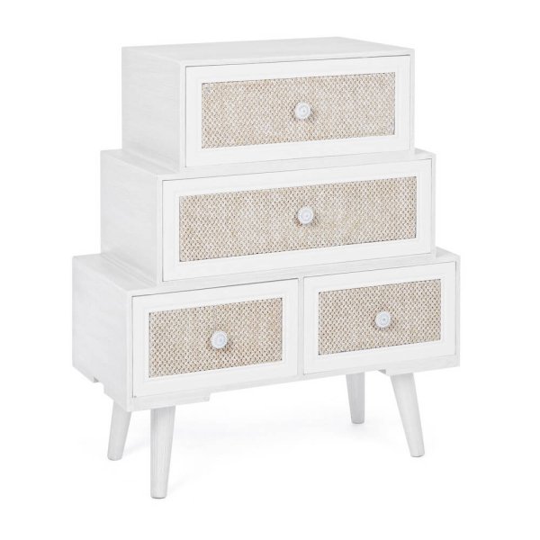 Cassettiera Legno Bianco Boho da Interno - MONIQUE