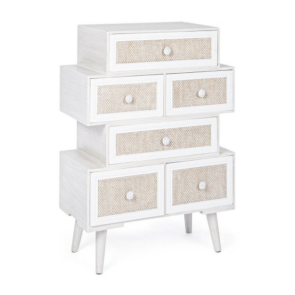 Cassettiera Legno Bianco Boho da Interno - MONIQUE