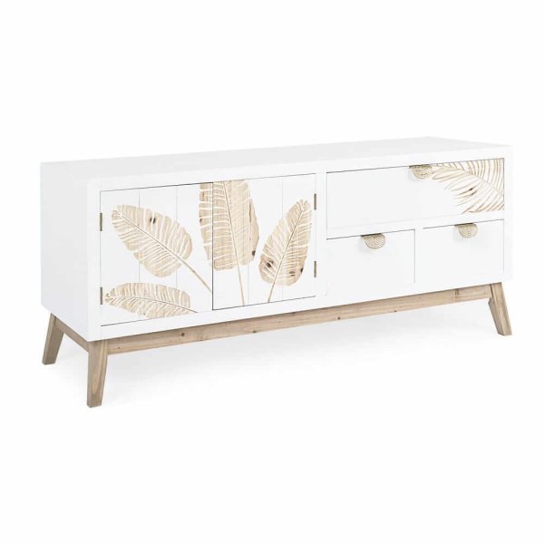 Mobile Porta TV Legno Bianco Boho da Interno - LEAF