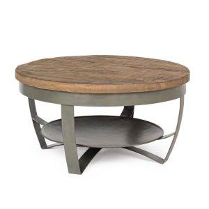 Tavolino Legno Marrone Industriale da Interni Ø65 cm - LUNA