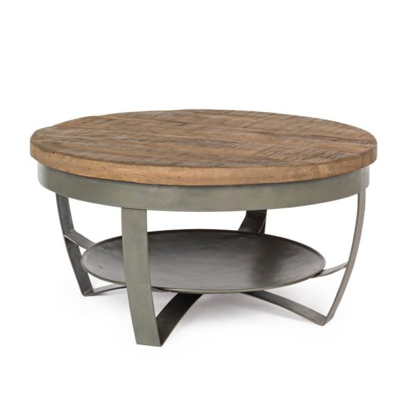 Tavolino Legno Marrone Industriale da Interni Ø65 cm - LUNA