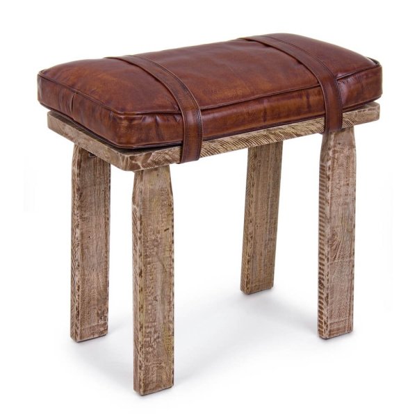 Sgabello Pelle Marrone Rustico da Interno - ROSA