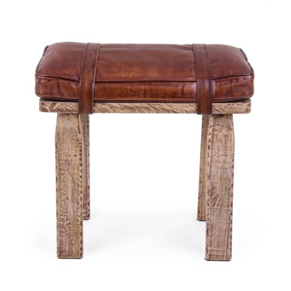 Alternative view of Sgabello Pelle Marrone Rustico da Interno - ROSA