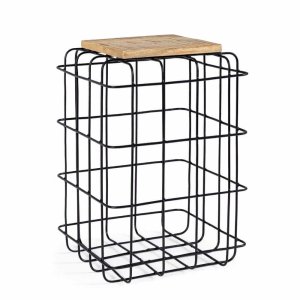 Tavolino Legno Nero Industriale da Interno 35x35 cm - PAN