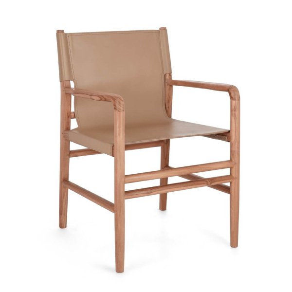 Sedia Teak e Vera Pelle Marrone Stile Moderno da Interno - PENELOPE
