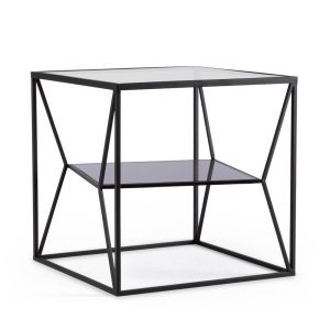 Tavolino in Vetro Nero Stile Industriale da Interno 45x45 - KATHERINE
