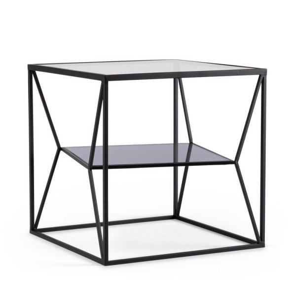 Tavolino in Vetro Nero Stile Industriale da Interno 45x45 - KATHERINE