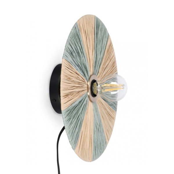 Lampada da Parete in Rafia Azzurra Boho da Interno - MEI WEN