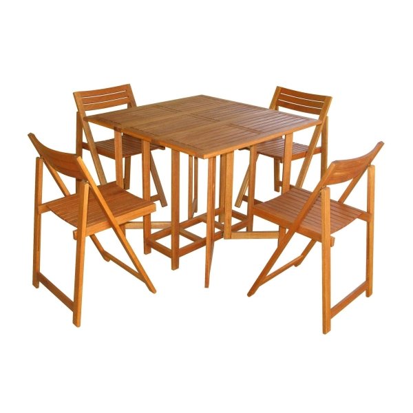 Set tavolo da Giardino Pieghevole con 4 sedie in Legno Acacia cm 90x90x74 - JONATHON