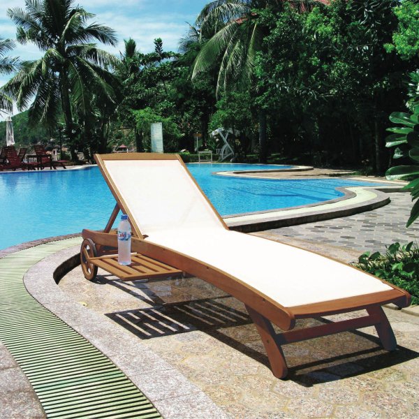 Alternative view of Lettino prendisole Legno con ruote in Legno Textilene Acacia cm 196x63x38 - MYRON