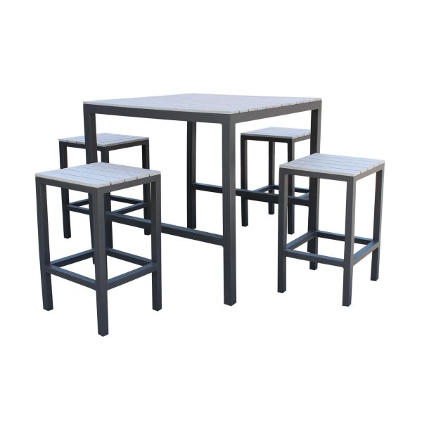 Set Tavolo Bar da Esterno con 4 Sgabelli cm 83,5x83,5 - CORY - Tortora