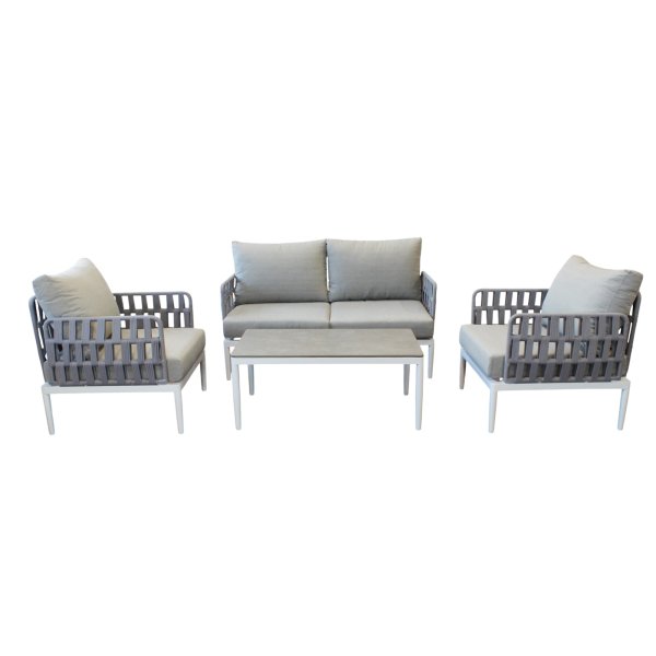 Salotto da giardino 4 posti in Alluminio con cuscini - TEO - Grigio