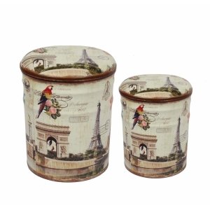 Set di 2 pouf contenitore Rotondo poggiapiedi in MDF PVC cm 30x30x37 - BUCH