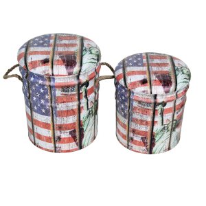 Set di 2 pouf contenitore Rotondo poggiapiedi in MDF PVC cm 30x30x38 - LENNY
