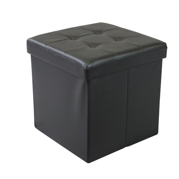 Pouf contenitore in similpelle - MADDOX - Nero