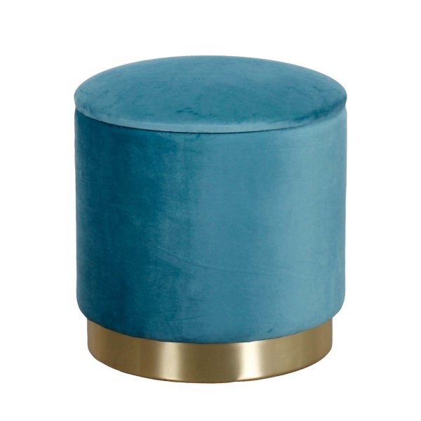 Pouf contenitore rotondo in velluto - OCTAVIA - Verde Acqua