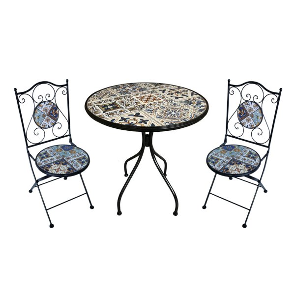 Set tavolo e sedie da giardino in acciaio e mosaico - HELENE