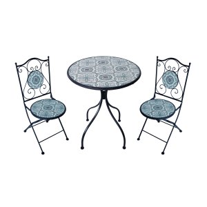 Set tavolo e sedie da giardino in acciaio e mosaico - HELENE