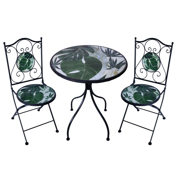 Set tavolo e sedie da giardino in acciaio e mosaico - HELENE - Antracite