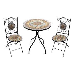 Set tavolo e sedie da giardino in acciaio e mosaico - HELENE