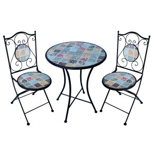 Set tavolo e sedie da giardino in acciaio e mosaico - HELENE