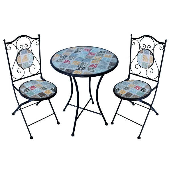 Set tavolo e sedie da giardino in acciaio e mosaico - HELENE