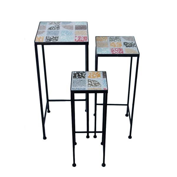 Set portavasi da esterno in acciaio e mosaico - JOELLE - Antracite