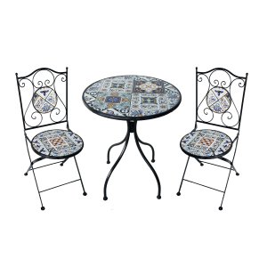 Set tavolo e sedie da giardino in acciaio e mosaico - HELENE