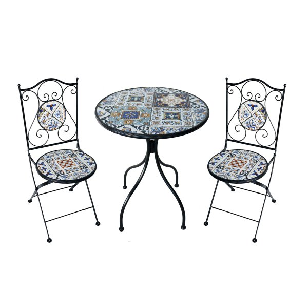 Set tavolo e sedie da giardino in acciaio e mosaico - HELENE