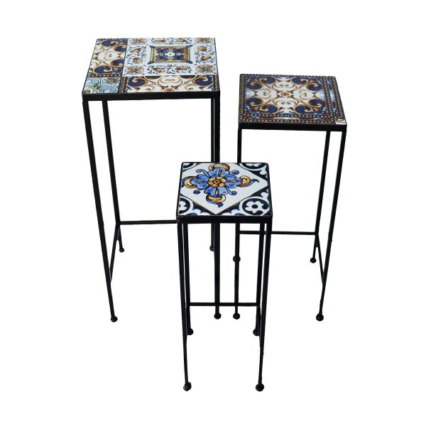 Set portavasi da esterno in acciaio e mosaico - JOELLE - Antracite