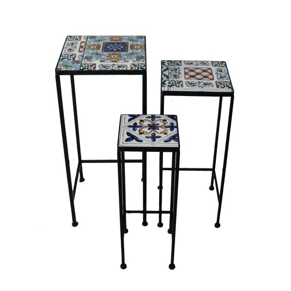 Set portavasi da esterno in acciaio e mosaico - JOELLE - Antracite