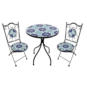 Set tavolo e sedie da giardino in acciaio e mosaico - HELENE