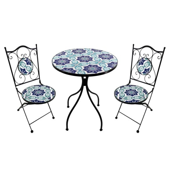 Set tavolo e sedie da giardino in acciaio e mosaico - HELENE