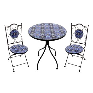 Set tavolo e sedie da giardino in acciaio e mosaico - HELENE