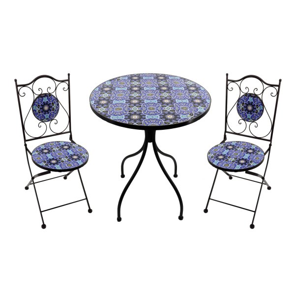 Set tavolo e sedie da giardino in acciaio e mosaico - HELENE